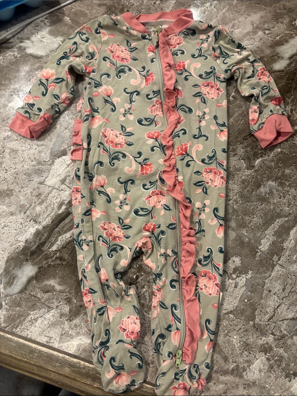 Milkberry Bamboo Floral Ruffle Zip Footed One-Piece